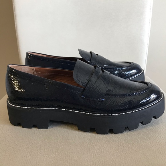 Franco Sarto Balin Platform Penny Loafers Patent Shiny Navy Blue Size 9.5 NEW - Picture 3 of 7